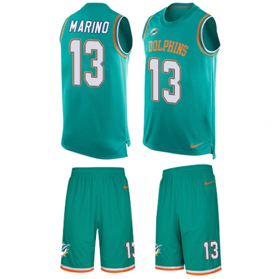 Men's Nike Miami Dolphins 13 Dan Marino Limited Aqua Green Tank Top Suit NFL Jersey