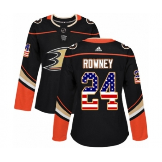 Women's Adidas Anaheim Ducks 24 Carter Rowney Authentic Black USA Flag Fashion NHL Jersey