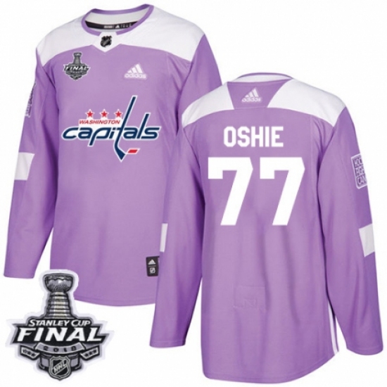 Men's Adidas Washington Capitals 77 T.J. Oshie Authentic Purple Fights Cancer Practice 2018 Stanley Cup Final NHL Jersey