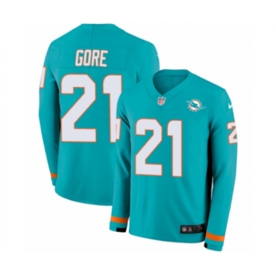 Men's Nike Miami Dolphins 21 Frank Gore Limited Aqua Therma Long Sleeve NFL Jersey