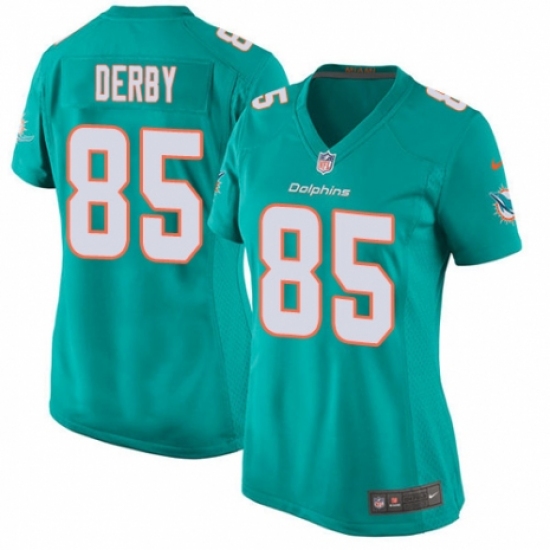 Women's Nike Miami Dolphins 85 A.J. Derby Game Aqua Green Team Color NFL Jersey