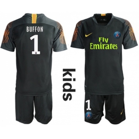 Paris Saint Germain 1 Buffon Black Goalkeeper Kid Soccer Club Jersey