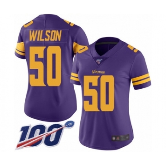 Women's Minnesota Vikings 50 Eric Wilson Limited Purple Rush Vapor Untouchable 100th Season Football Jersey