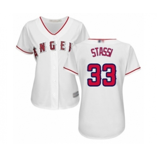 Women's Los Angeles Angels of Anaheim 33 Max Stassi Authentic White Home Cool Base Baseball Player Jersey