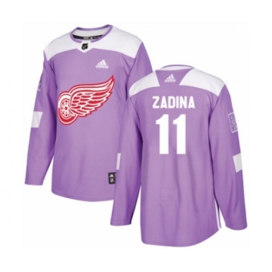 Men's Adidas Detroit Red Wings 11 Filip Zadina Authentic Purple Fights Cancer Practice NHL Jersey