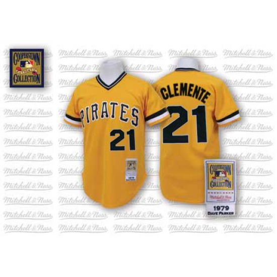 Men's Mitchell and Ness Pittsburgh Pirates 21 Roberto Clemente Authentic Gold Throwback MLB Jersey
