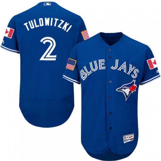 Men's Majestic Toronto Blue Jays 2 Troy Tulowitzki Authentic Royal Blue Fashion Stars & Stripes Flex Base MLB Jersey