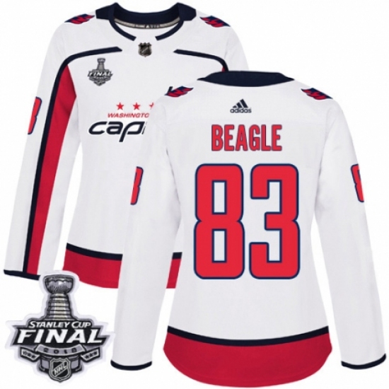 Women's Adidas Washington Capitals 83 Jay Beagle Authentic White Away 2018 Stanley Cup Final NHL Jersey