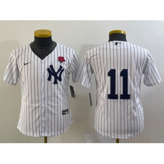 Youth New York Yankees 11 Anthony Volpe White Rose No Name Stitched Nike Cool Base Jersey