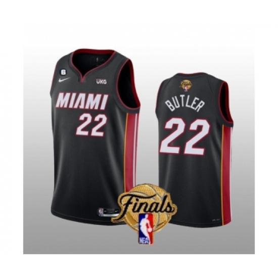 Men's Miami Heat 22 Jimmy Butler Black 2023 Finals Icon Edition With NO.6 Stitched Basketball Jersey