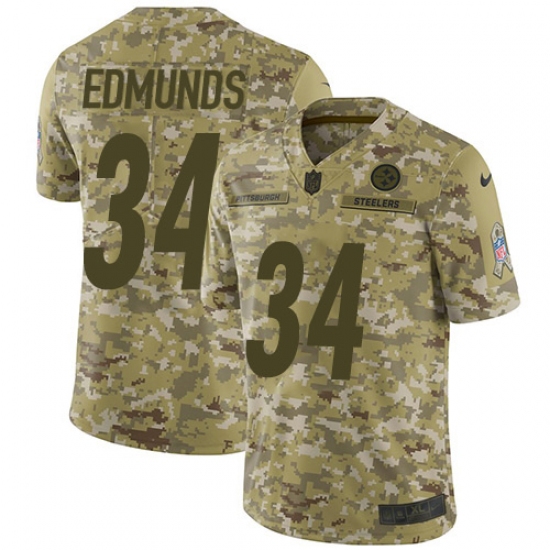 Youth Nike Pittsburgh Steelers 34 Terrell Edmunds Limited Camo 2018 Salute to Service NFL Jersey