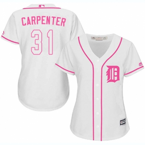 Women's Majestic Detroit Tigers 31 Ryan Carpenter Replica White Fashion Cool Base MLB Jersey