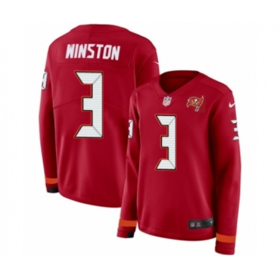 Women's Nike Tampa Bay Buccaneers 3 Jameis Winston Limited Red Therma Long Sleeve NFL Jersey