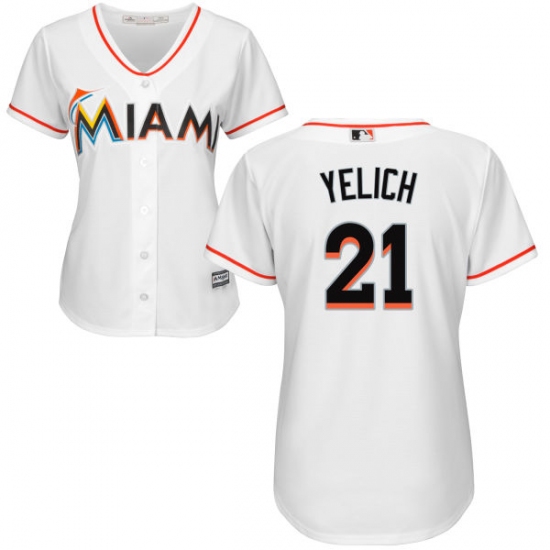 Women's Majestic Miami Marlins 21 Christian Yelich Authentic White Home Cool Base MLB Jersey