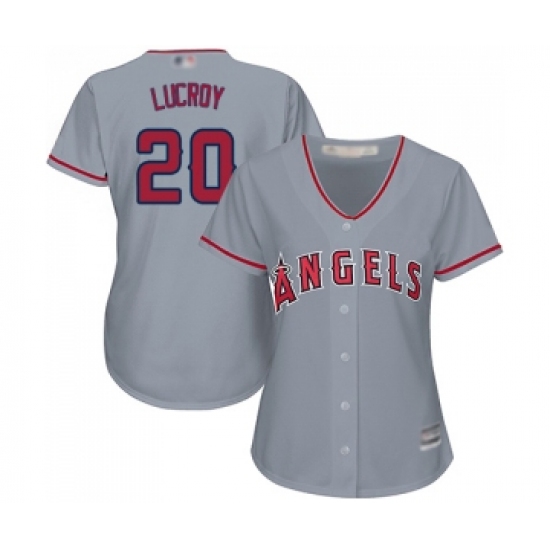 Women's Los Angeles Angels of Anaheim 20 Jonathan Lucroy Replica Grey Road Cool Base Baseball Jersey