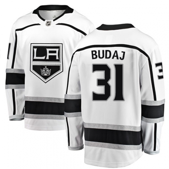 Men's Los Angeles Kings 31 Peter Budaj Authentic White Away Fanatics Branded Breakaway NHL Jersey