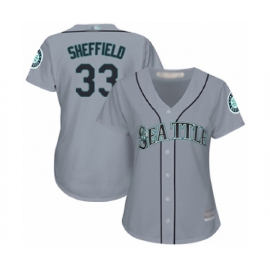 Women's Seattle Mariners 33 Justus Sheffield Authentic Grey Road Cool Base Baseball Player Jersey