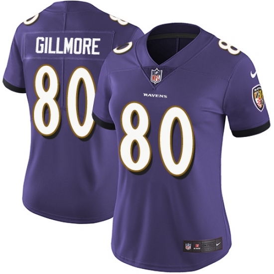 Women's Nike Baltimore Ravens 80 Crockett Gillmore Purple Team Color Vapor Untouchable Limited Player NFL Jersey