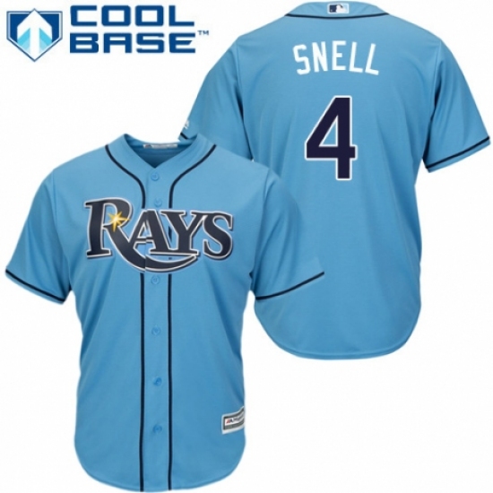 Youth Majestic Tampa Bay Rays 4 Blake Snell Authentic Light Blue Alternate 2 Cool Base MLB Jersey
