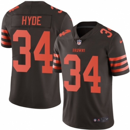 Men's Nike Cleveland Browns 34 Carlos Hyde Limited Brown Rush Vapor Untouchable NFL Jersey