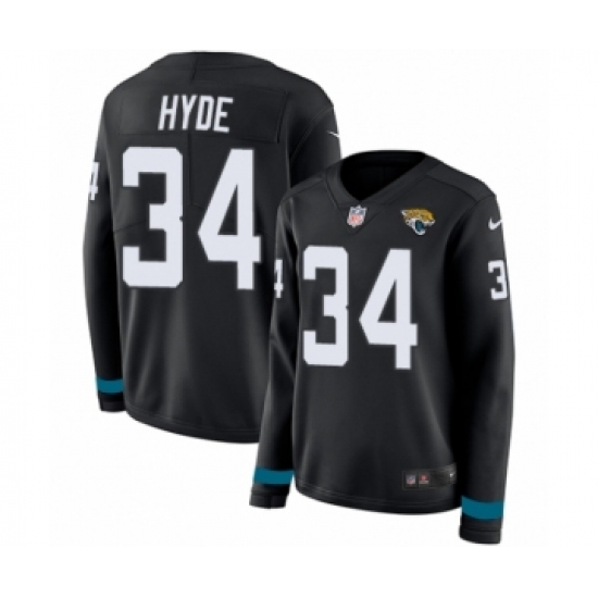 Women's Nike Jacksonville Jaguars 34 Carlos Hyde Limited Black Therma Long Sleeve NFL Jersey