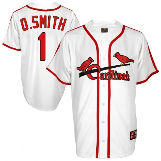 Men's Majestic St. Louis Cardinals 1 Ozzie Smith Replica White Cooperstown Throwback MLB Jersey