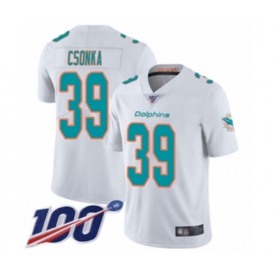 Men's Miami Dolphins 39 Larry Csonka White Vapor Untouchable Limited Player 100th Season Football Jersey