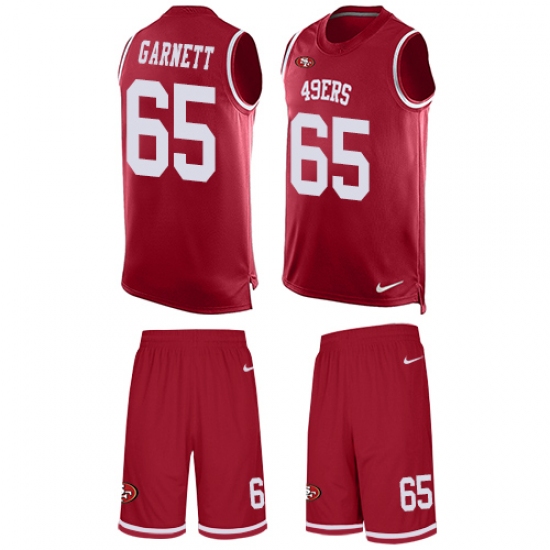 Men's Nike San Francisco 49ers 65 Joshua Garnett Limited Red Tank Top Suit NFL Jersey