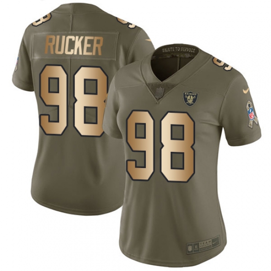 Women Nike Oakland Raiders 98 Frostee Rucker Limited Olive Gold 2017 Salute to Service NFL Jersey