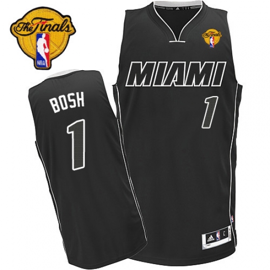 Men's Adidas Miami Heat 1 Chris Bosh Authentic Black/White Finals Patch NBA Jersey
