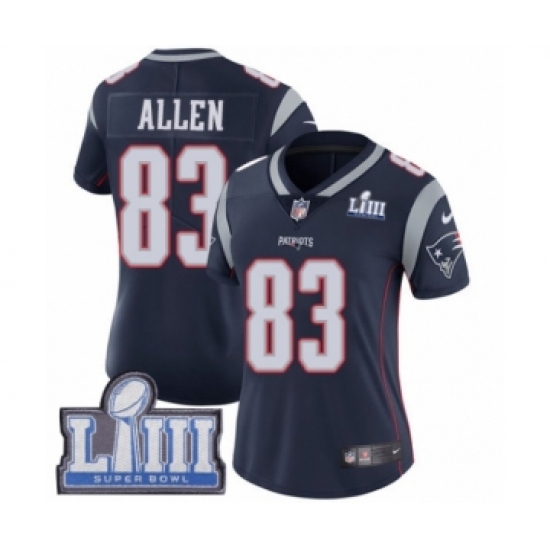 Women's Nike New England Patriots 83 Dwayne Allen Navy Blue Team Color Vapor Untouchable Limited Player Super Bowl LIII Bound NFL Jersey