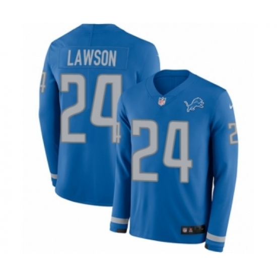 Youth Nike Detroit Lions 24 Nevin Lawson Limited Blue Therma Long Sleeve NFL Jersey