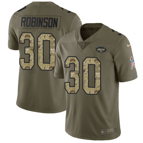Men's Nike New York Jets 30 Rashard Robinson Limited Olive Camo 2017 Salute to Service NFL Jersey