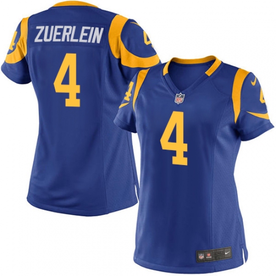 Women's Nike Los Angeles Rams 4 Greg Zuerlein Game Royal Blue Alternate NFL Jersey