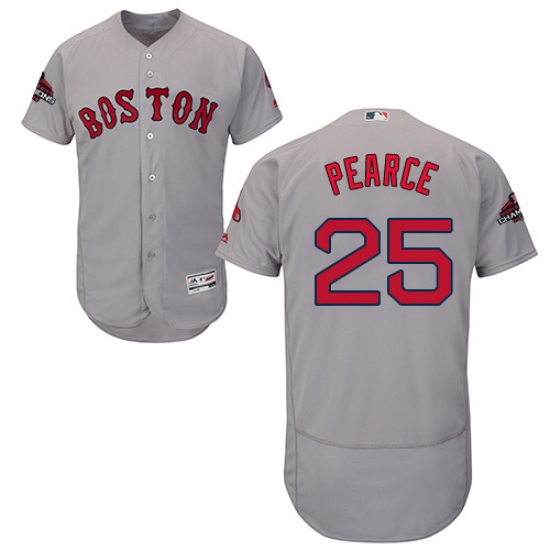 Men's Majestic Boston Red Sox 25 Steve Pearce Grey Road Flex Base Authentic Collection 2018 World Series Champions MLB Jersey
