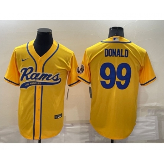 Men's Los Angeles Rams 99 Aaron Donald Yellow Stitched Cool Base Nike Baseball Jersey