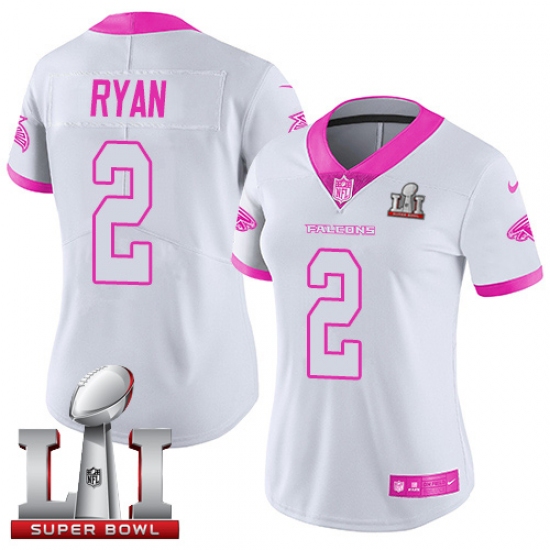 Women's Nike Atlanta Falcons 2 Matt Ryan Limited White/Pink Rush Fashion Super Bowl LI 51 NFL Jersey