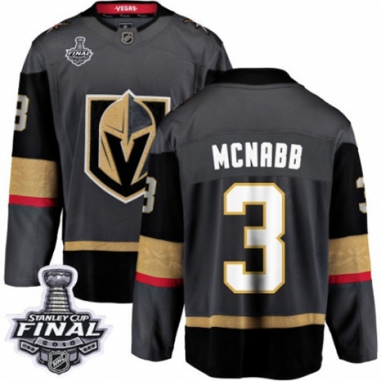 Youth Vegas Golden Knights 3 Brayden McNabb Authentic Black Home Fanatics Branded Breakaway 2018 Stanley Cup Final NHL Jersey