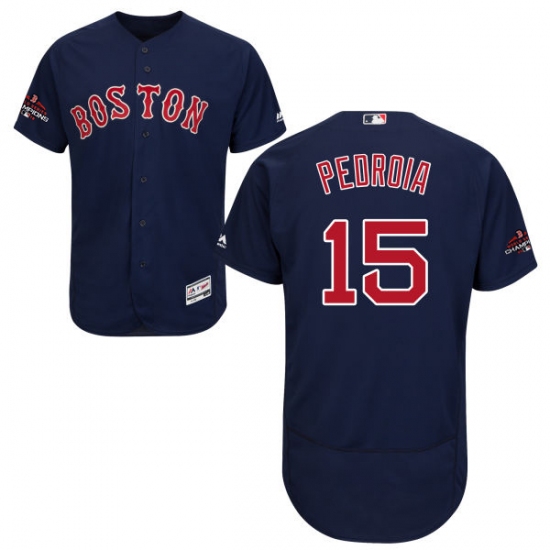 Men's Majestic Boston Red Sox 15 Dustin Pedroia Navy Blue Alternate Flex Base Authentic Collection 2018 World Series Champions MLB Jersey
