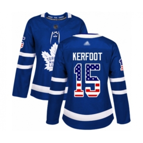 Women's Toronto Maple Leafs 15 Alexander Kerfoot Authentic Royal Blue USA Flag Fashion Hockey Jersey