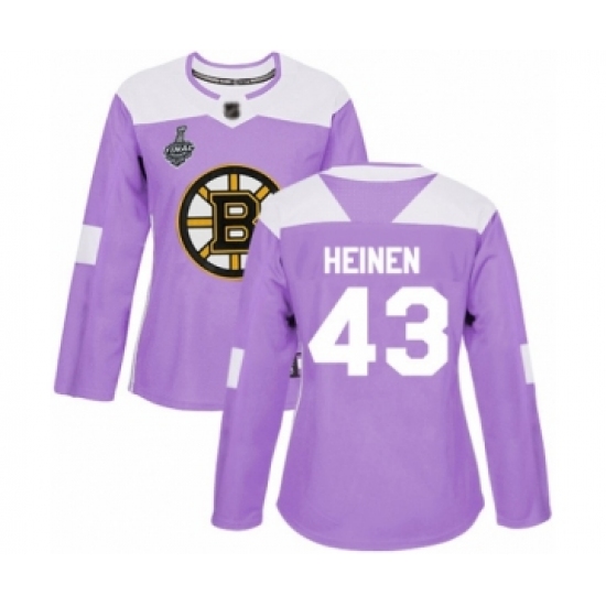 Women's Boston Bruins 43 Danton Heinen Authentic Purple Fights Cancer Practice 2019 Stanley Cup Final Bound Hockey Jersey