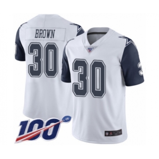 Men's Dallas Cowboys 30 Anthony Brown Limited White Rush Vapor Untouchable 100th Season Football Jersey