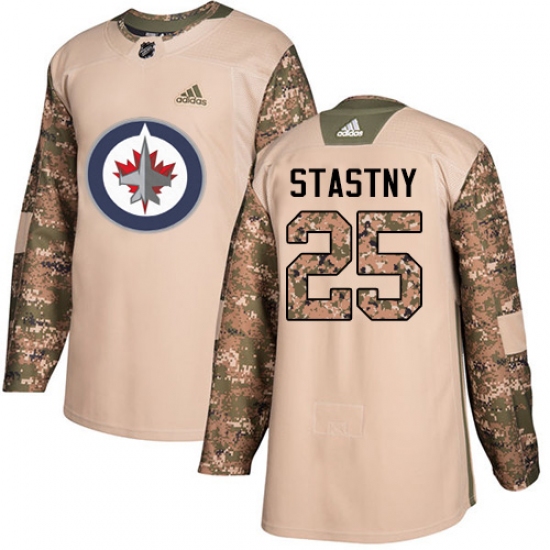 Men's Adidas Winnipeg Jets 25 Paul Stastny Authentic Camo Veterans Day Practice NHL Jersey