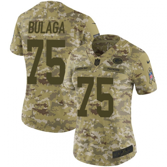 Women's Nike Green Bay Packers 75 Bryan Bulaga Limited Camo 2018 Salute to Service NFL Jersey