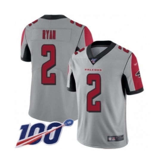 Men's Atlanta Falcons 2 Matt Ryan Limited Silver Inverted Legend 100th Season Football Jersey
