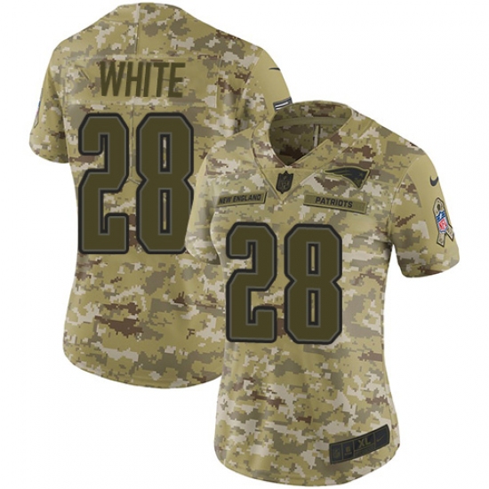 Women's Nike New England Patriots 28 James White Limited Camo 2018 Salute to Service NFL Jersey