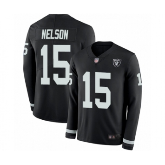 Youth Oakland Raiders 15 J. Nelson Limited Black Therma Long Sleeve Football Jersey