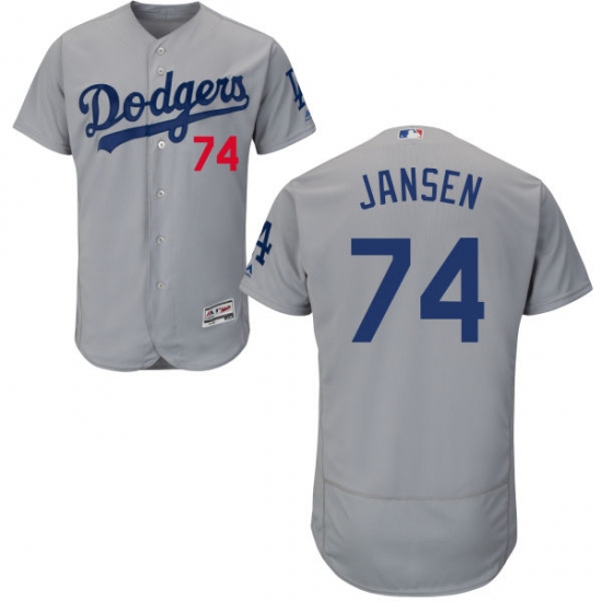 Men's Majestic Los Angeles Dodgers 74 Kenley Jansen Gray Alternate Road Flexbase Authentic Collection MLB Jersey