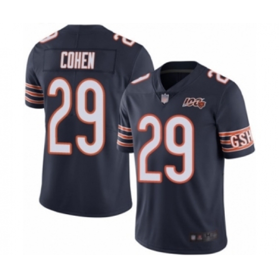 Men's Chicago Bears 29 Tarik Cohen Navy Blue Team Color 100th Season Limited Football Jersey