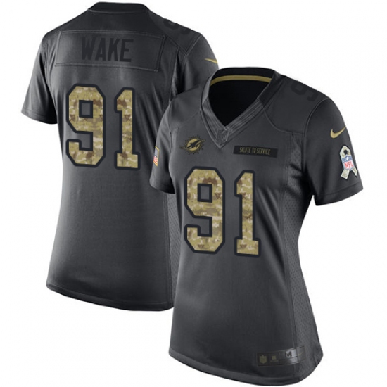 Women's Nike Miami Dolphins 91 Cameron Wake Limited Black 2016 Salute to Service NFL Jersey